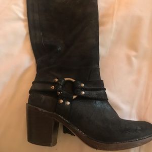 FRYE Billy Black Suede Braided Harness Boots / 8.5